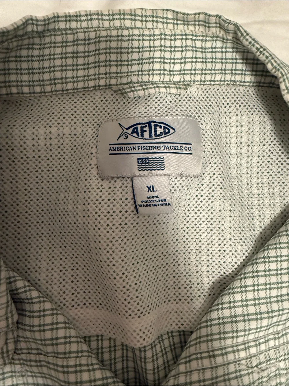 AFTCO Men's Short-Sleeve Light Green Check Button-Down Shirt